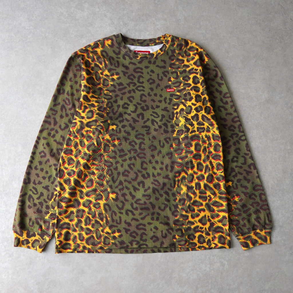 Supreme Small Box Logo Leopard Print Long Sleeve T-Shirt in Khaki