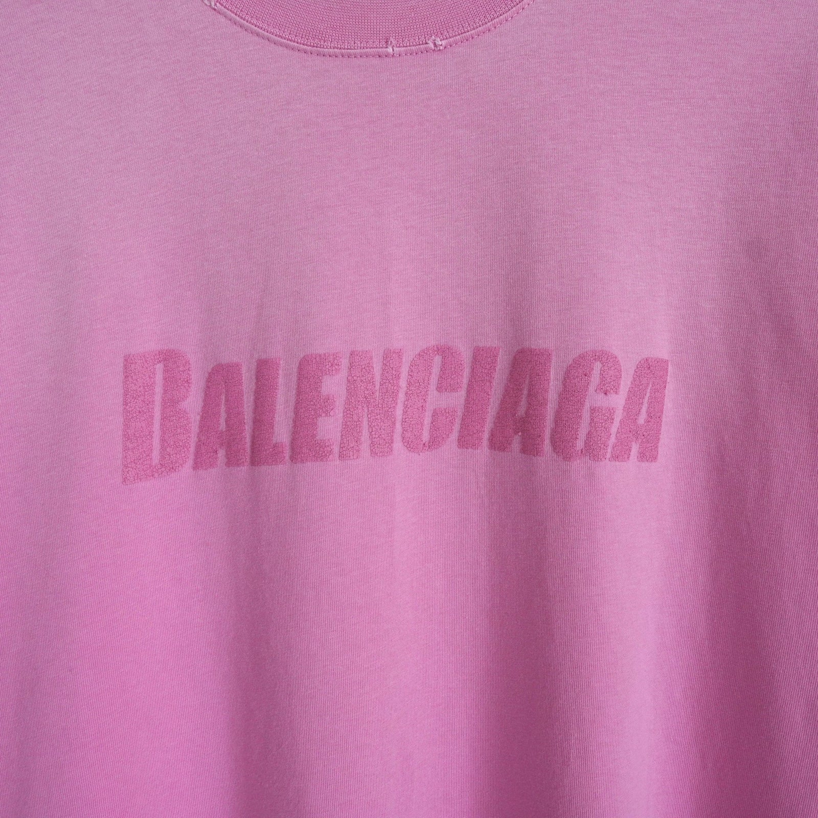 バレンシアガ ロゴ ダメージ加工 オーバーサイズ Tシャツ ピンク 