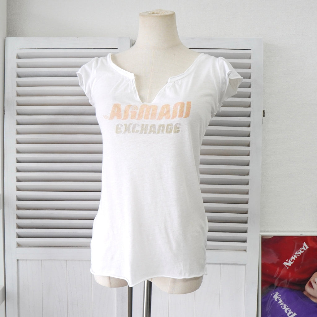 アルマーニ エクスチェンジ ロゴ ダメージ Tシャツ 半袖トップス ホワイト