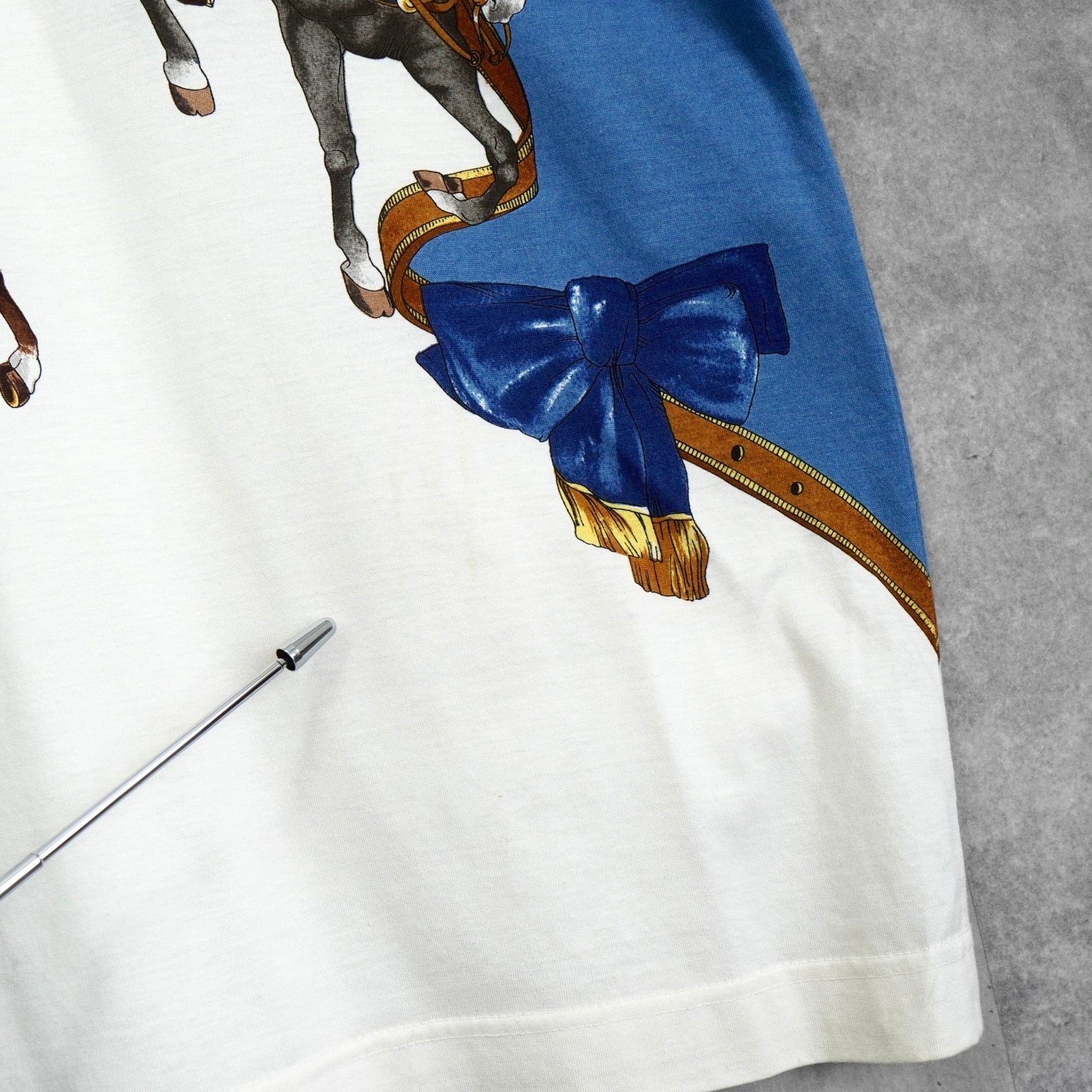 エルメス ホース柄 バイカラー 半袖トップス Tシャツ ブルー