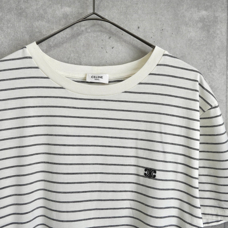 セリーヌ トリオンフ ボーダー柄 Tシャツ ホワイト - NEWSED