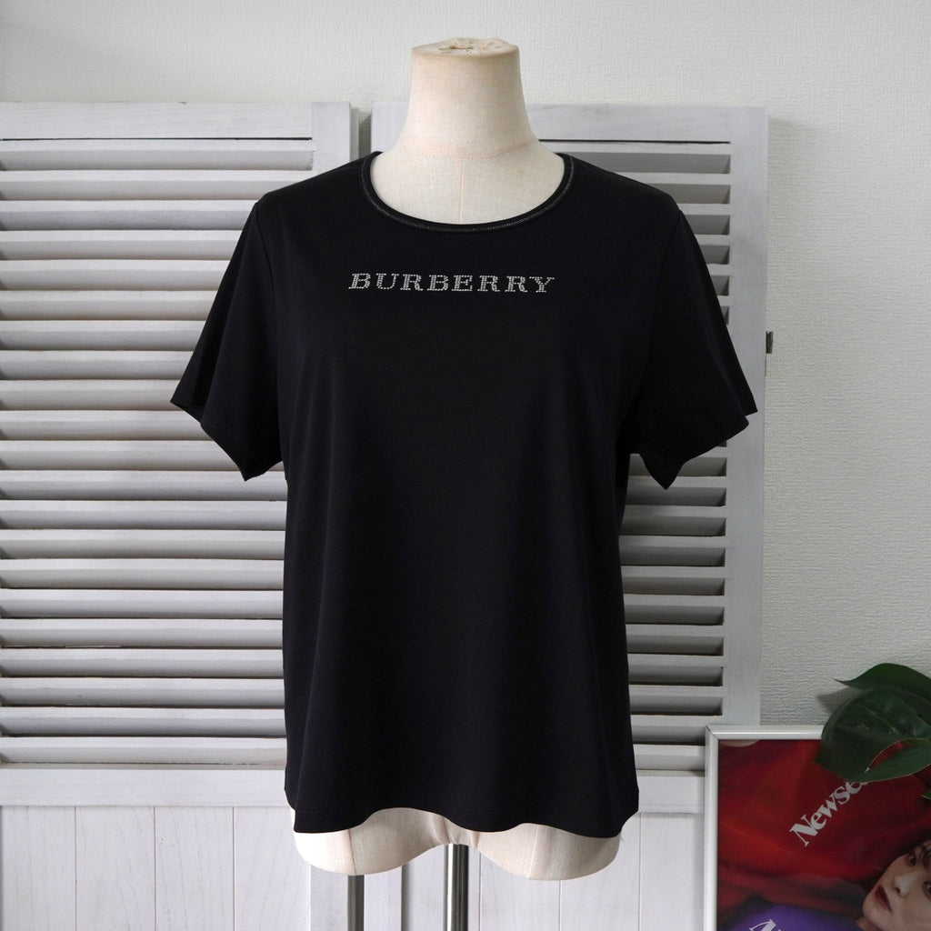 バーバリー ラインストーン ロゴ Tシャツ ブラック レディース