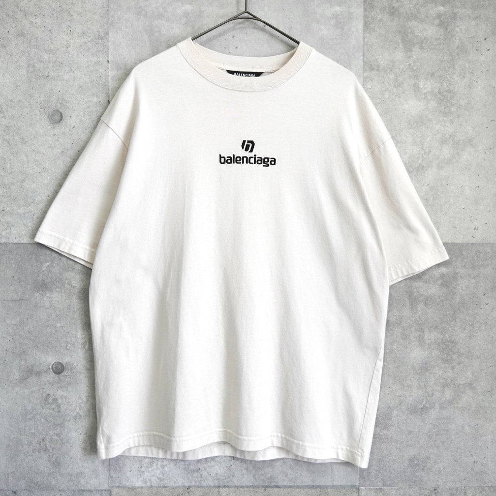 Balenciaga 米色徽标刺绣超大 T 恤