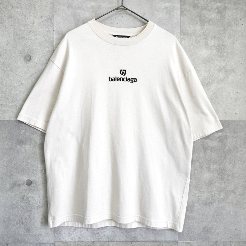 バレンシアガ　Tシャツ　白　L　グラフィックロゴ　オーバーサイズ バレンシアガ ロゴ刺繍 オーバーサイズ Tシャツ ベージュ | ブランド