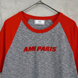 アミパリ アミ パリス ロゴ リンガーTシャツ グレー / レッド - NEWSED