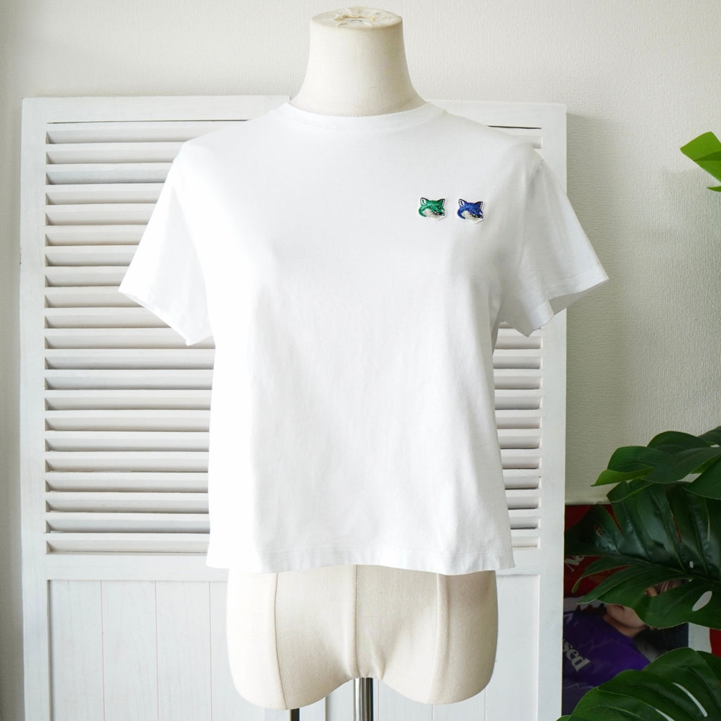 メゾンキツネ ダブルフォックスヘッド ショート丈 Tシャツ ホワイト レディース