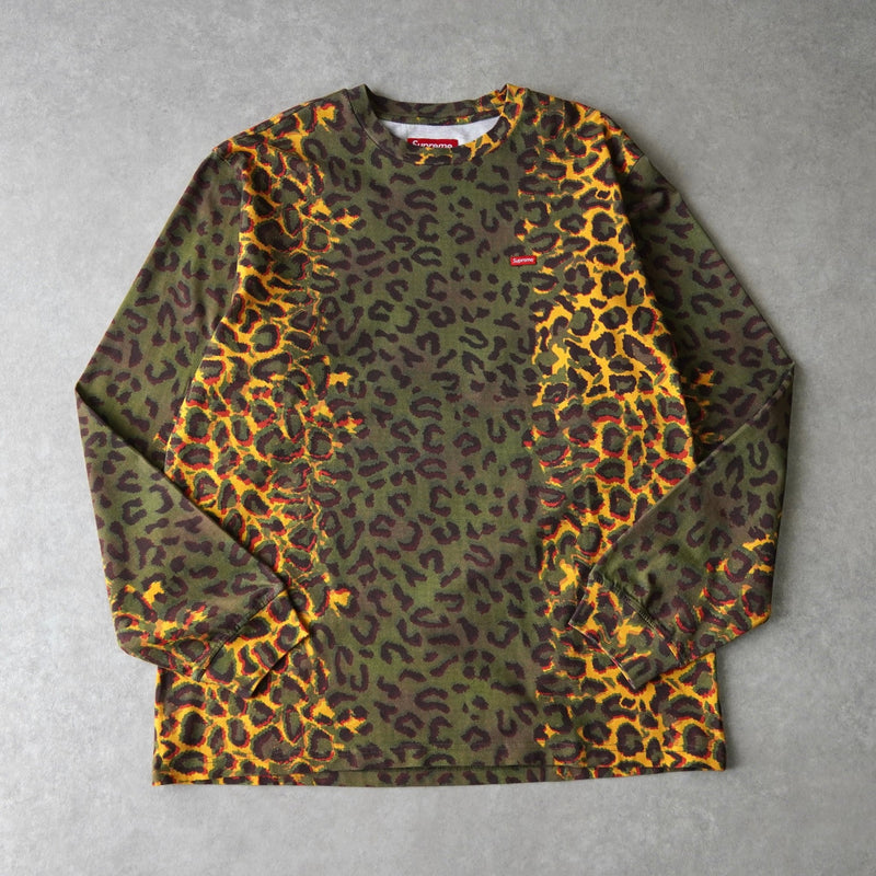 Supreme Small Box Logo Leopard Print Long Sleeve T-Shirt in Khaki