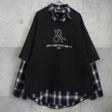 オーワイ ロゴ レイヤード ドッキング チェック柄 Tシャツ 長袖シャツ ブラック - NEWSED