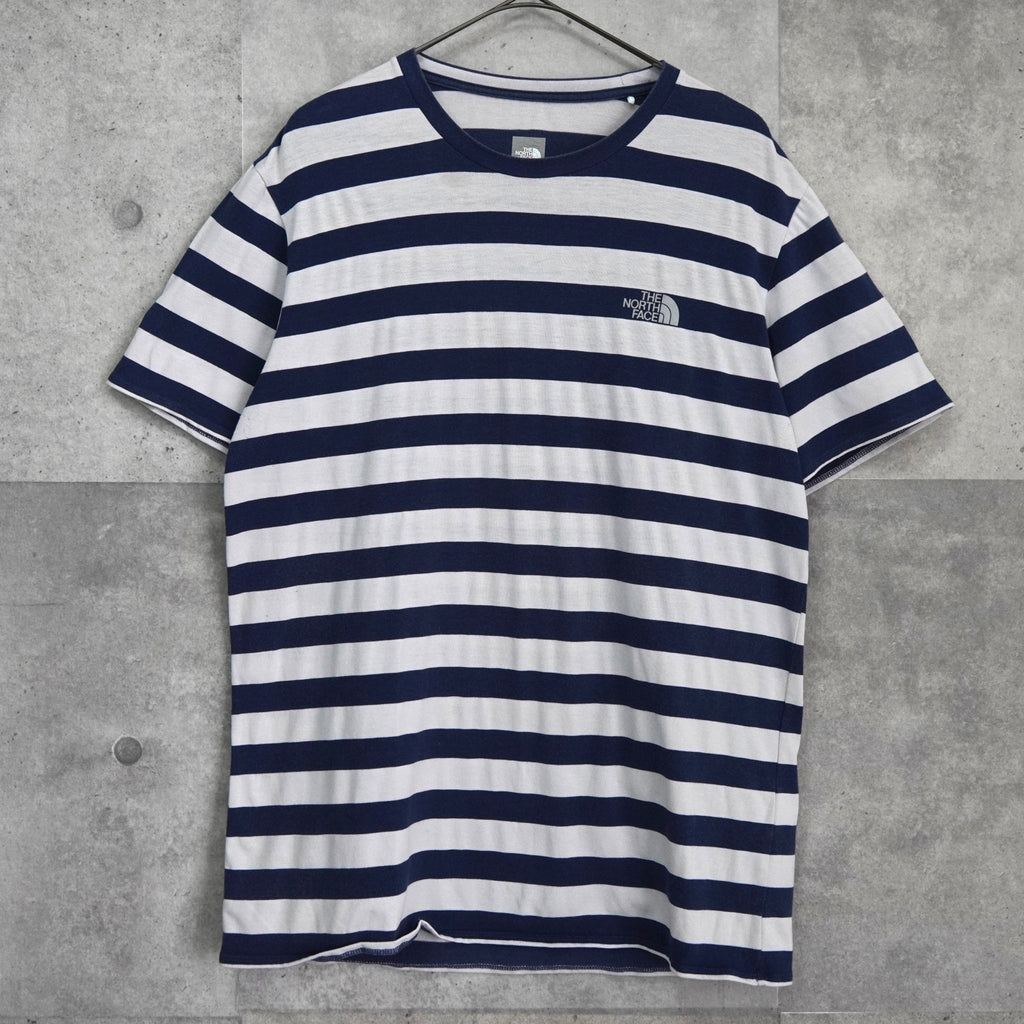 ザノースフェイス ボーダー ロゴ 刺繍 Tシャツ ネイビー / ホワイト