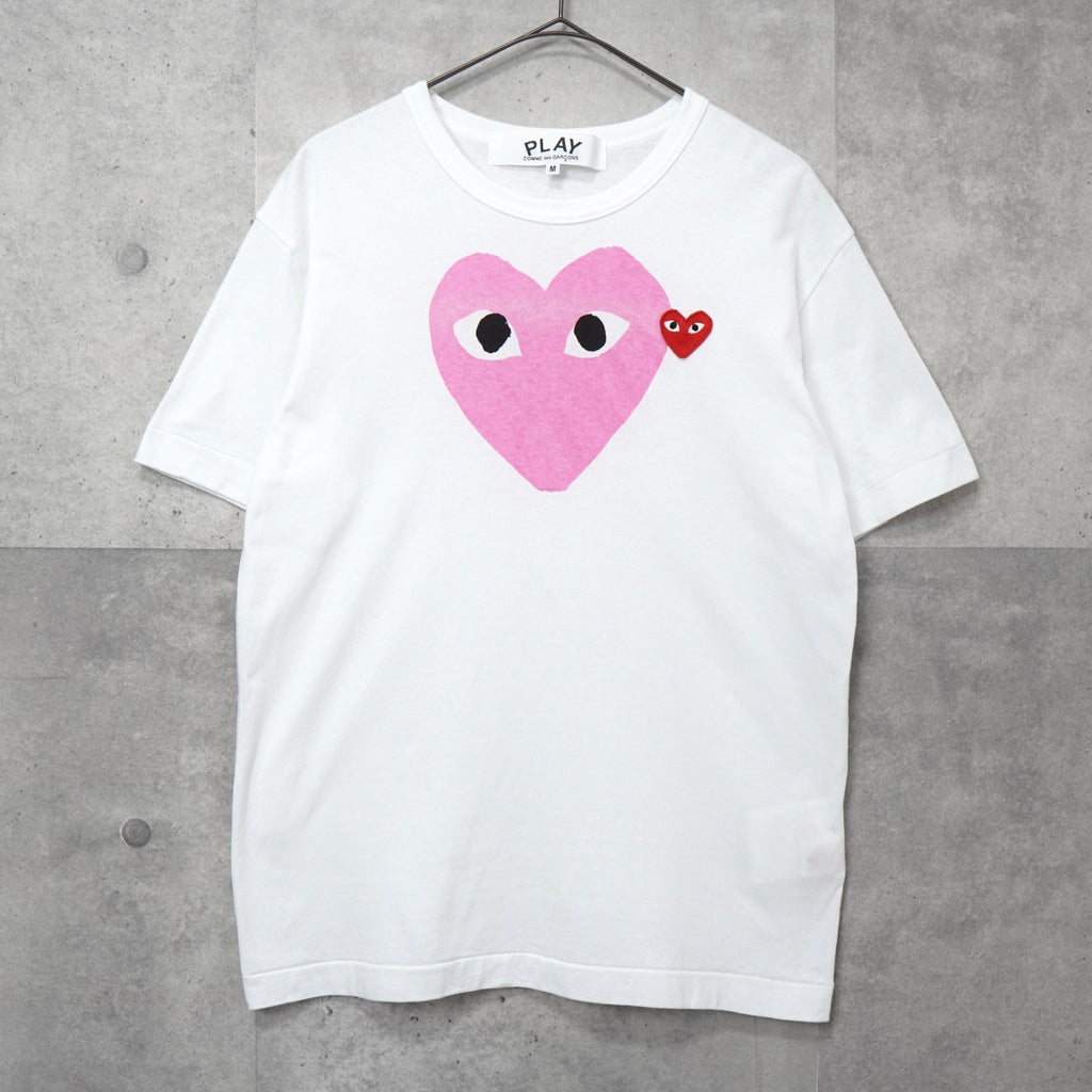 Play Comme des Garçons 白色/粉色心形徽标 T 恤