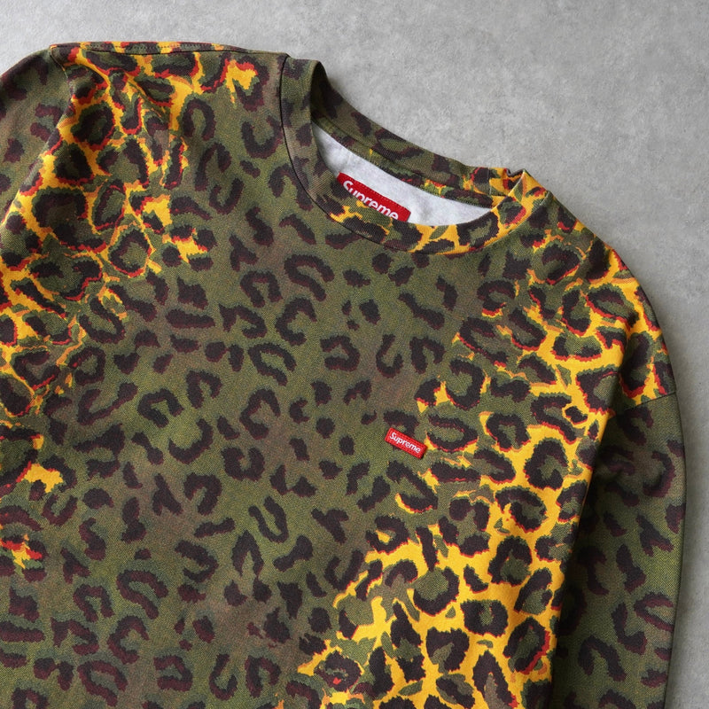 Supreme Small Box Logo Leopard Print Long Sleeve T-Shirt in Khaki