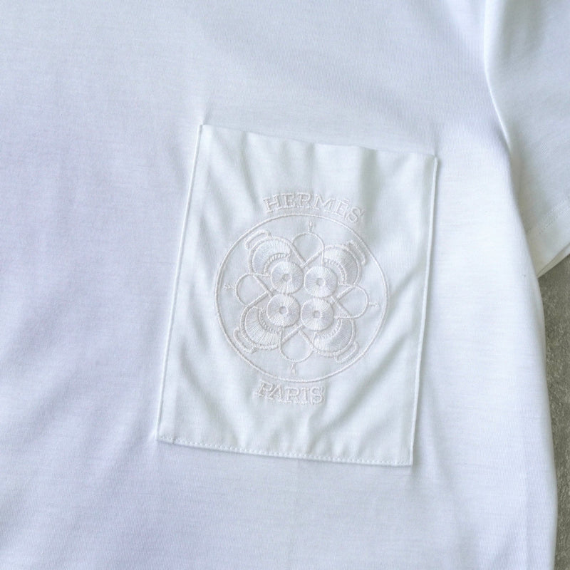 エルメス ロゴ 刺繍 ポケット Tシャツ ホワイト - NEWSED
