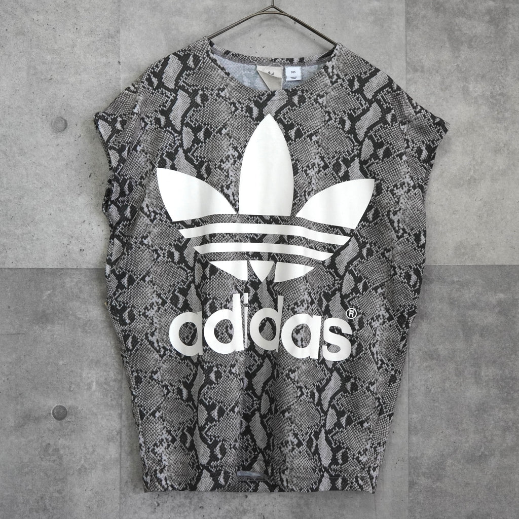 アディダス × ハイク ビッグ トレフォイルロゴ パイソン柄 フレンチスリーブ Tシャツ カーキ レディース