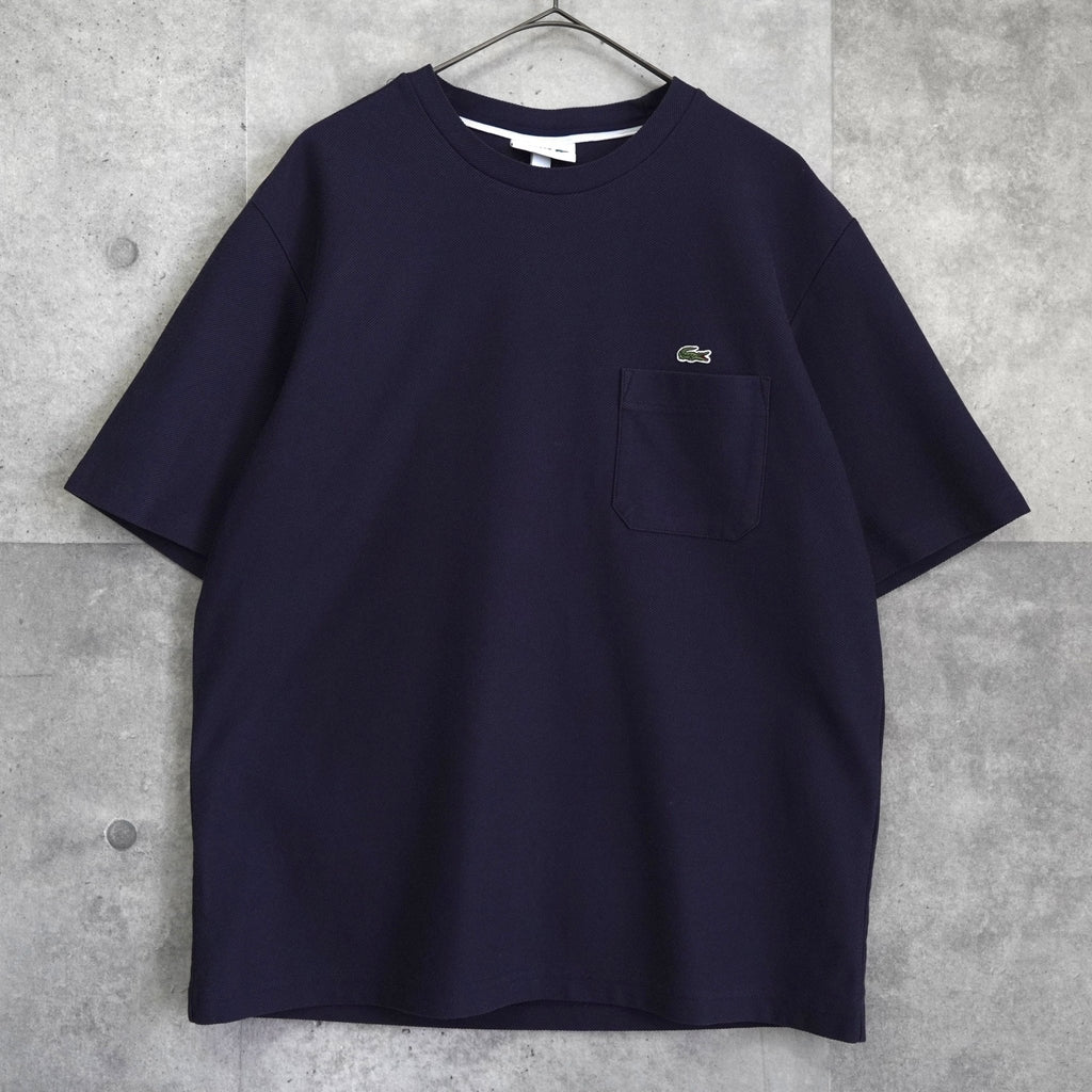 Lacoste 海军蓝徽标凸纹口袋 T 恤