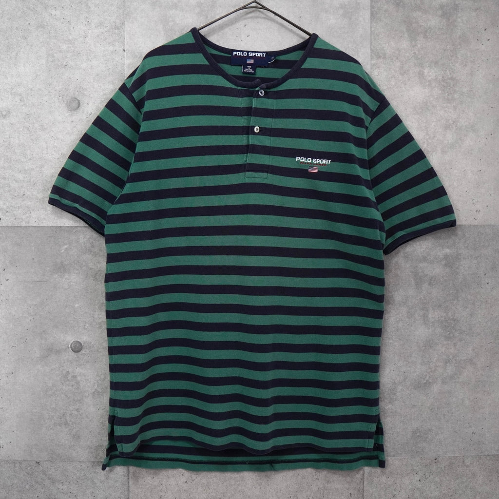 ポロ ラルフローレン 星条旗ロゴ 刺繍 ボーダー柄 Tシャツ グリーン / ネイビー