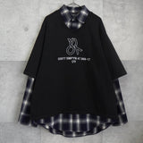 オーワイ ロゴ レイヤード ドッキング チェック柄 Tシャツ 長袖シャツ ブラック - NEWSED