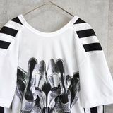 コムデギャルソン オムプリュス 千鳥格子柄 ストライプ柄 変形 オーバーサイズ Tシャツ カットソー ホワイト / ブラック - NEWSED