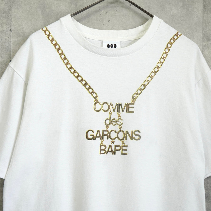 コムデギャルソン × アベイシングエイプ チェーンネックレス 転写 Tシャツ ホワイト - NEWSED
