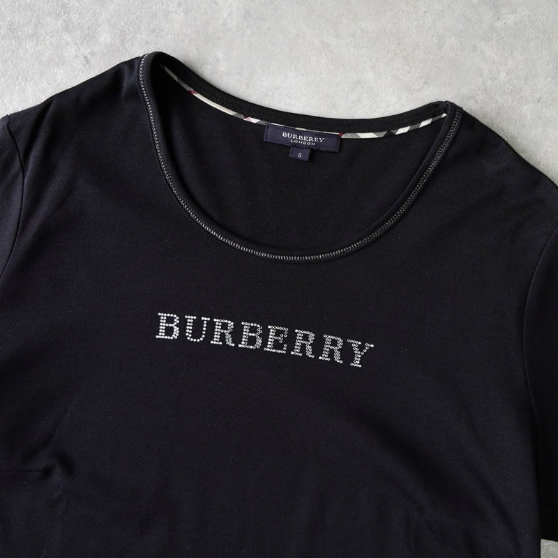 バーバリー ラインストーン ロゴ Tシャツ ブラック レディース