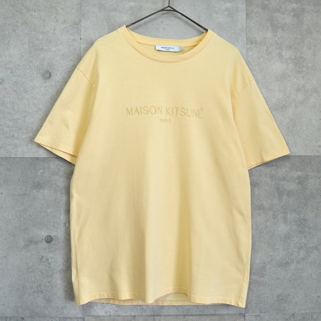 Maison Kitsune logo embroidered T-shirt in pastel yellow