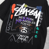 ステューシー ワールドツアー グラフィック Tシャツ ブラック - NEWSED
