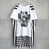 コムデギャルソン オムプリュス 千鳥格子柄 ストライプ柄 変形 オーバーサイズ Tシャツ カットソー ホワイト / ブラック