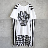 コムデギャルソン オムプリュス 千鳥格子柄 ストライプ柄 変形 オーバーサイズ Tシャツ カットソー ホワイト / ブラック - NEWSED