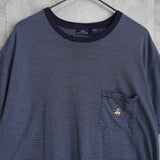 ブルックスブラザーズ ゴールド ロゴ刺繍 ボーダー柄 ポケット Tシャツ ネイビー / ホワイト - NEWSED