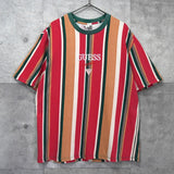 ゲス ロゴ 刺繍 ストライプ柄 Tシャツ マルチカラー - NEWSED