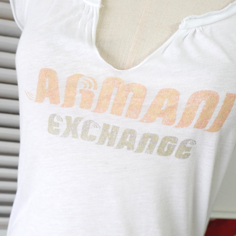 アルマーニ エクスチェンジ ロゴ ダメージ Tシャツ 半袖トップス ホワイト - NEWSED
