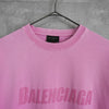 バレンシアガ ロゴ ダメージ加工 オーバーサイズ Tシャツ ピンク