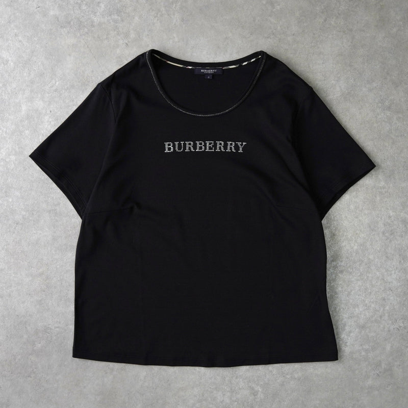 バーバリー ラインストーン ロゴ Tシャツ ブラック レディース