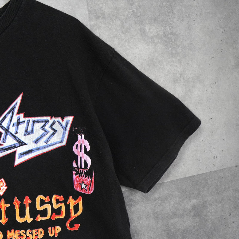 ステューシー ロゴ アート ペイント Tシャツ ブラック - NEWSED