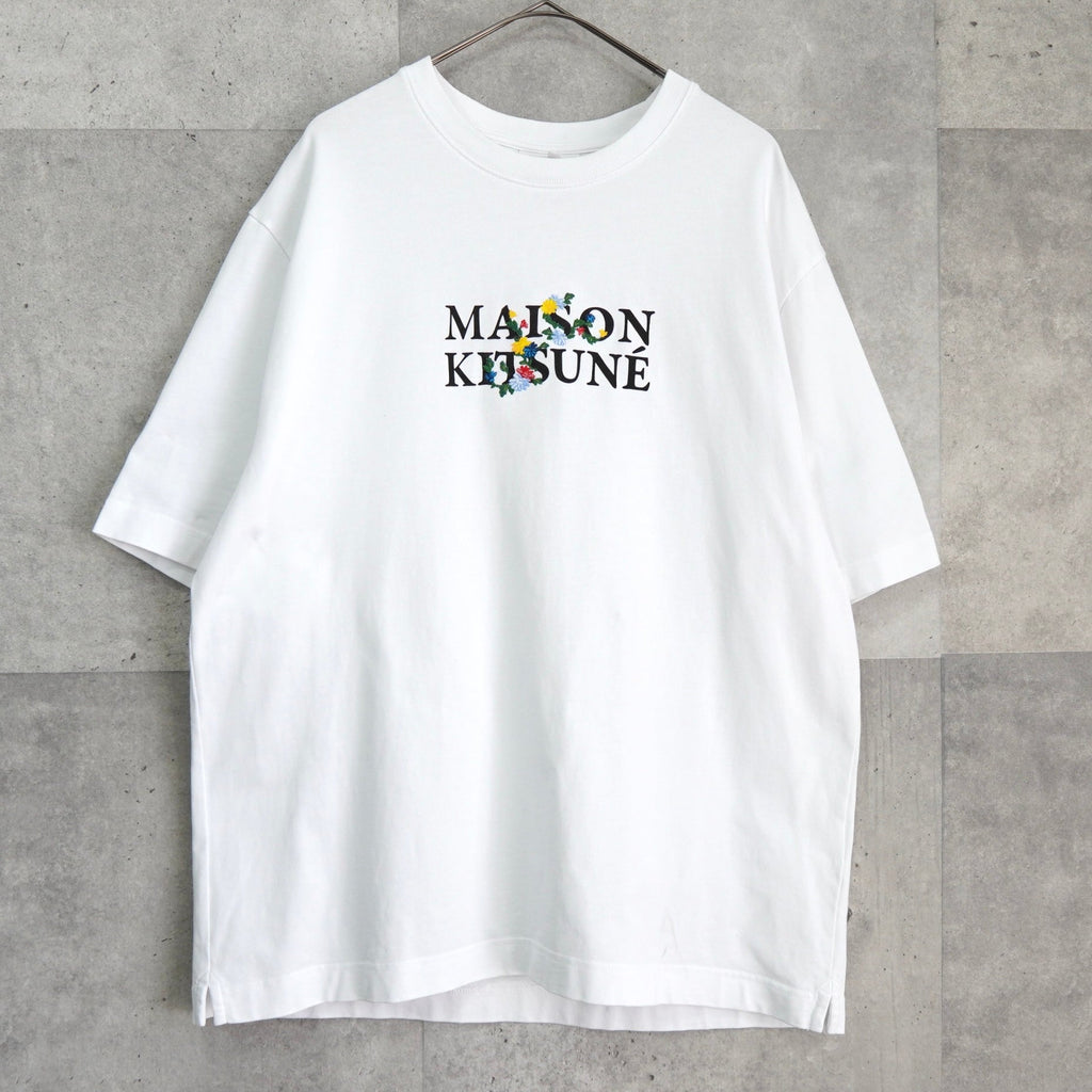 Maison Kitsune 花朵刺绣徽标 T 恤 白色