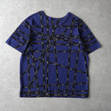 エルメス ロゴ リボン 総柄 半袖トップス Tシャツ ネイビー - NEWSED