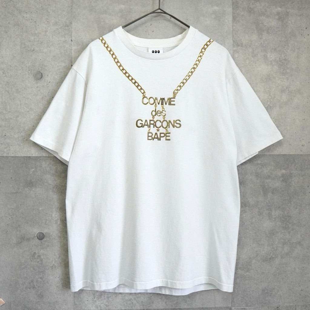コムデギャルソン × アベイシングエイプ チェーンネックレス 転写 Tシャツ ホワイト