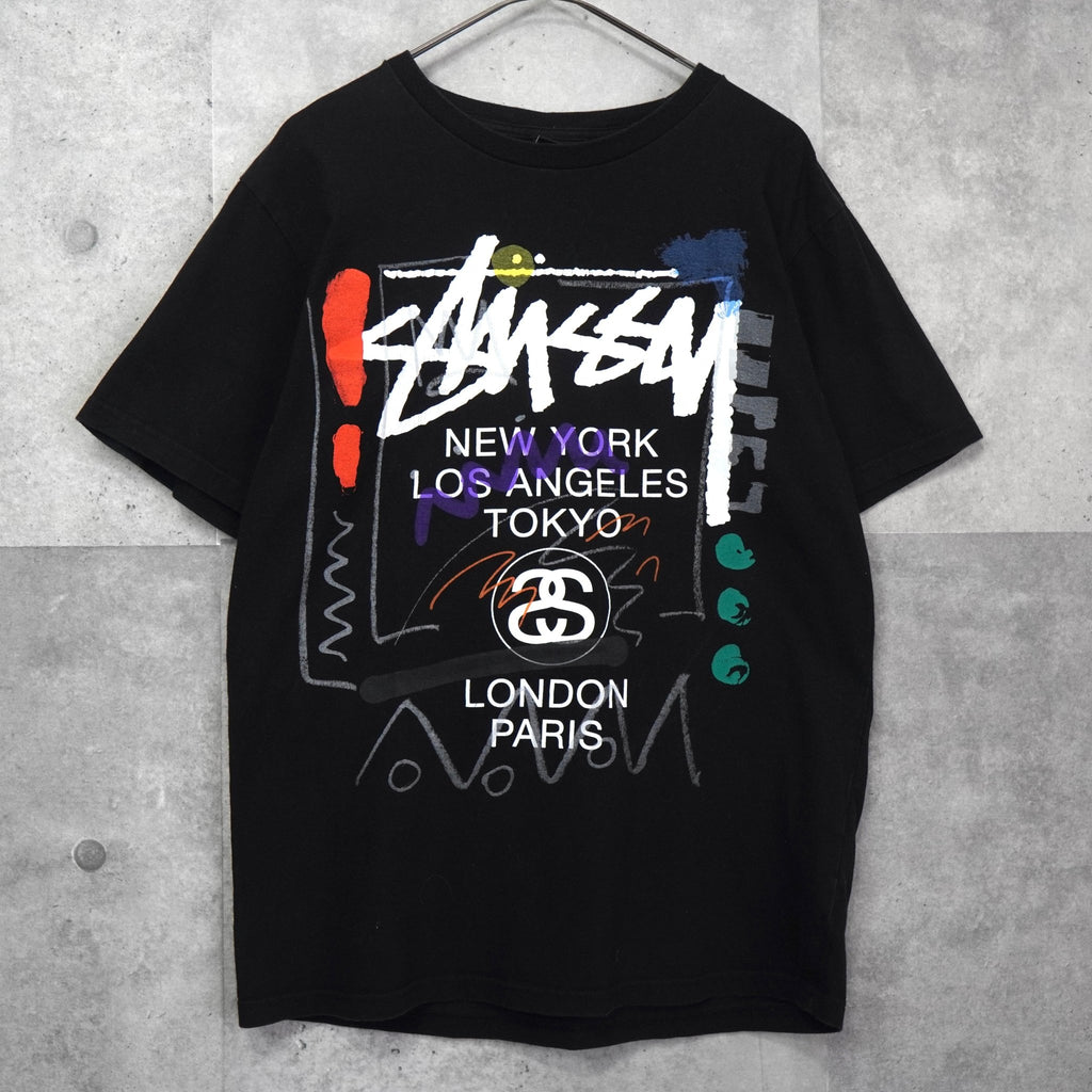 Stüssy 世界巡回赛图案 T 恤（黑色）