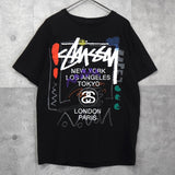 ステューシー ワールドツアー グラフィック Tシャツ ブラック - NEWSED
