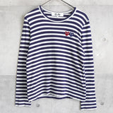 プレイ コムデギャルソン ロンT ストライプ柄 ロゴパッチネイビー AD2016 - NEWSED