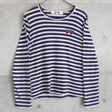 プレイ コムデギャルソン ロンT ストライプ柄 ロゴパッチネイビー AD2016 - NEWSED