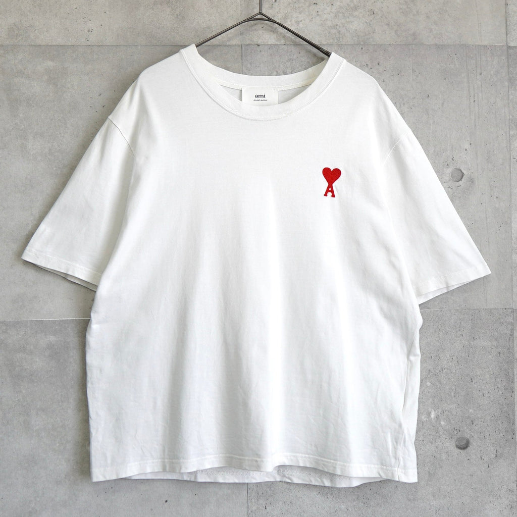 アミ パリス ハート ロゴ 刺繍 ラージフィット Tシャツ トップス ホワイト L〜XL相当