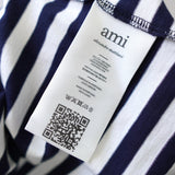 アミ パリス ハート ロゴ 刺繍 ボーダー柄 Tシャツ トップス ブラック×ホワイト Mサイズ - NEWSED