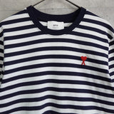 アミ パリス ハート ロゴ 刺繍 ボーダー柄 Tシャツ トップス ブラック×ホワイト Mサイズ - NEWSED