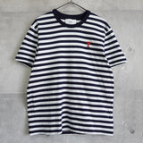 アミ パリス ハート ロゴ 刺繍 ボーダー柄 Tシャツ トップス ブラック×ホワイト Mサイズ - NEWSED