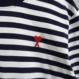 アミ パリス ハート ロゴ 刺繍 ボーダー柄 Tシャツ トップス ブラック×ホワイト Mサイズ - NEWSED