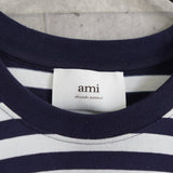 アミ パリス ハート ロゴ 刺繍 ボーダー柄 Tシャツ トップス ブラック×ホワイト Mサイズ - NEWSED