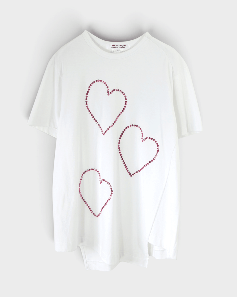 コム デ ギャルソン コムコム ビジュー ハート オーバーサイズ Tシャツ ホワイト S レディース