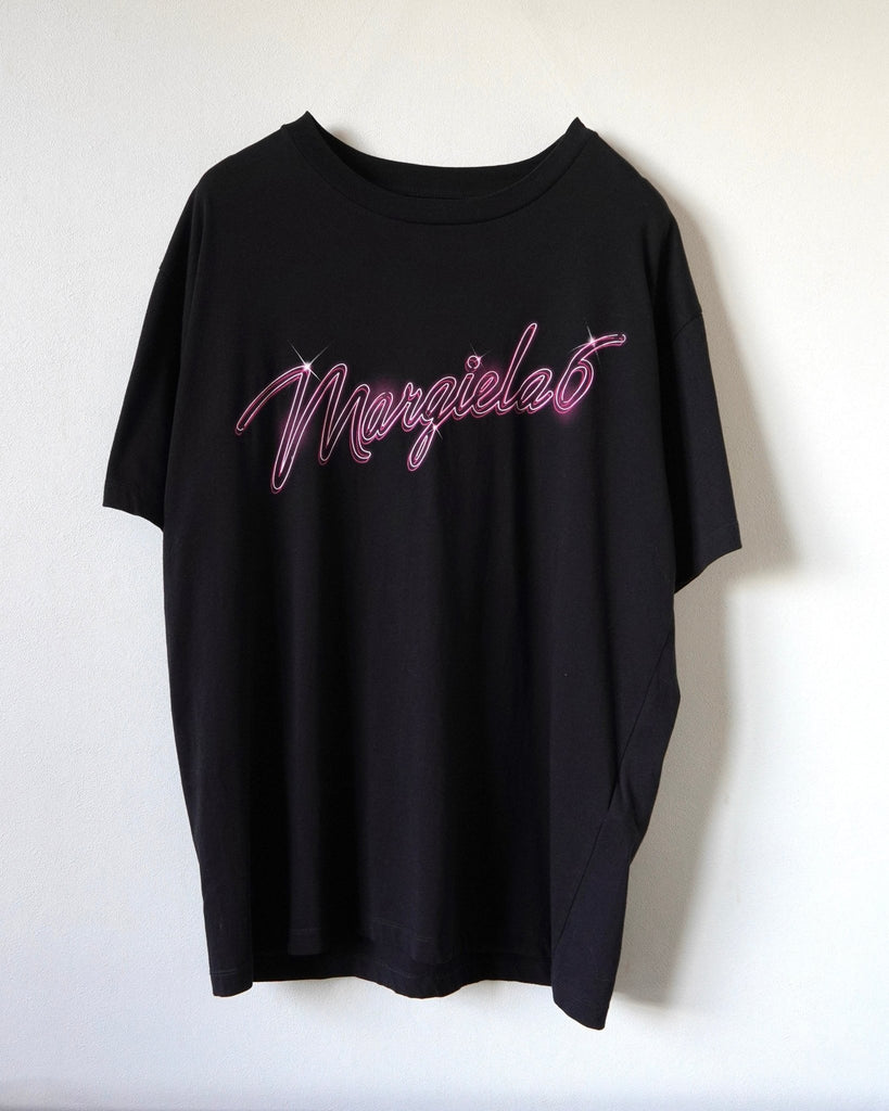 エムエムシックス メゾン マルジェラ ネオンロゴ オーバーサイズ Tシャツ ブラック S メンズ レディース