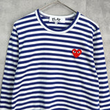 プレイ コム デ ギャルソン ハートロゴ ボーダー ロンT 長袖Tシャツ ネイビー / ホワイト - NEWSED
