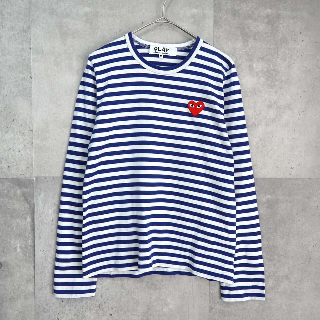 プレイ コム デ ギャルソン ハートロゴ ボーダー ロンT 長袖Tシャツ ネイビー / ホワイト